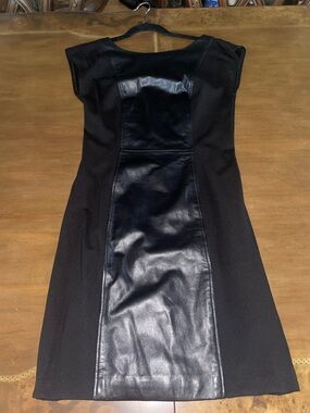 New Black 100% Leather Panel Sheath Dress.No tag.